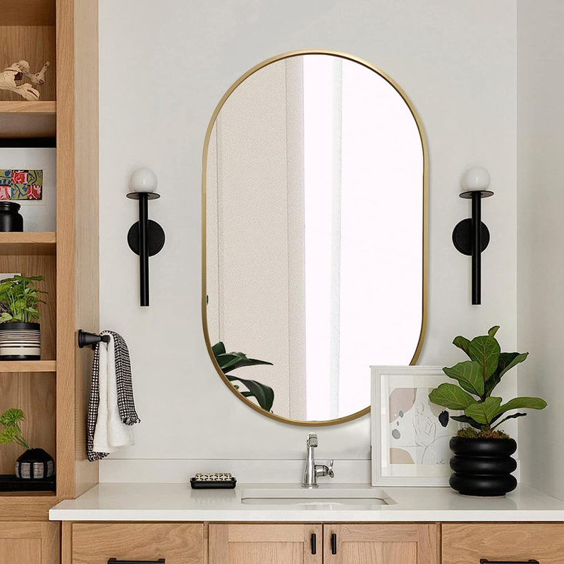 Miroir ovale en métal 20 po x 33 po, Doré, 33 po x 20 po