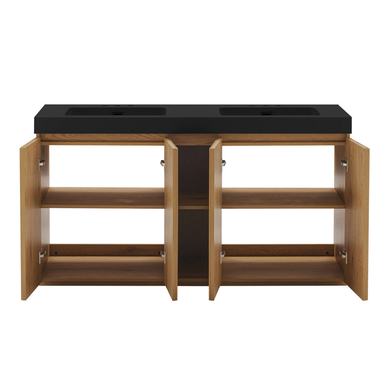 Meuble-lavabo double 72 po avec surface solide, Noir/brun foncé, Espacé