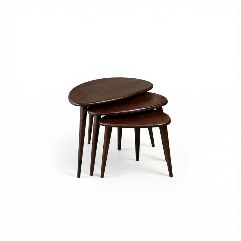 Ensemble de 3 tables basses gigognes empilables modernes en bois massif pour le salon, Chêne