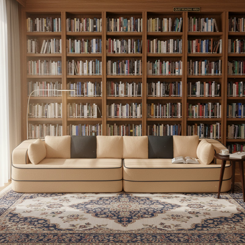 Chaise longue Teddy d'intérieur, sans assemblage, chaise longue moderne caramel brun de 135 pouces avec passepoil contrastant, moelleux et confortable