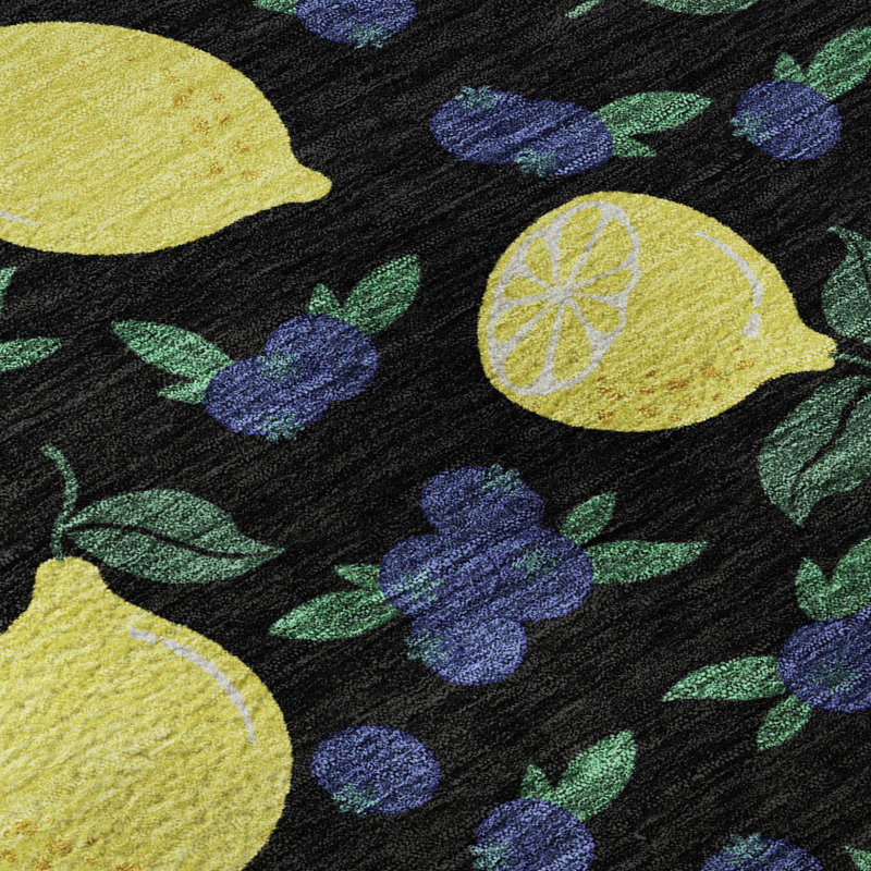 Premium Machine Washable Mayfield  Fruits Rug, 5' x 7'6", Black