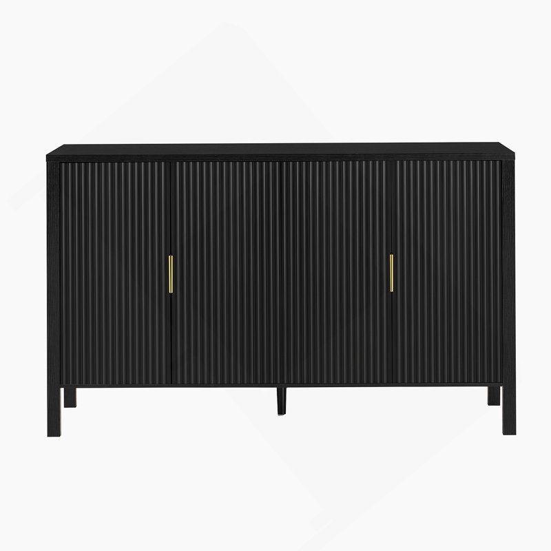Storage Cabinet With Adjustable Shelves, 4-Door Sideboard With Storage Racks And Side Hooks, Wooden Cabinet With Aluminum Handles For Living Room, Dining Room