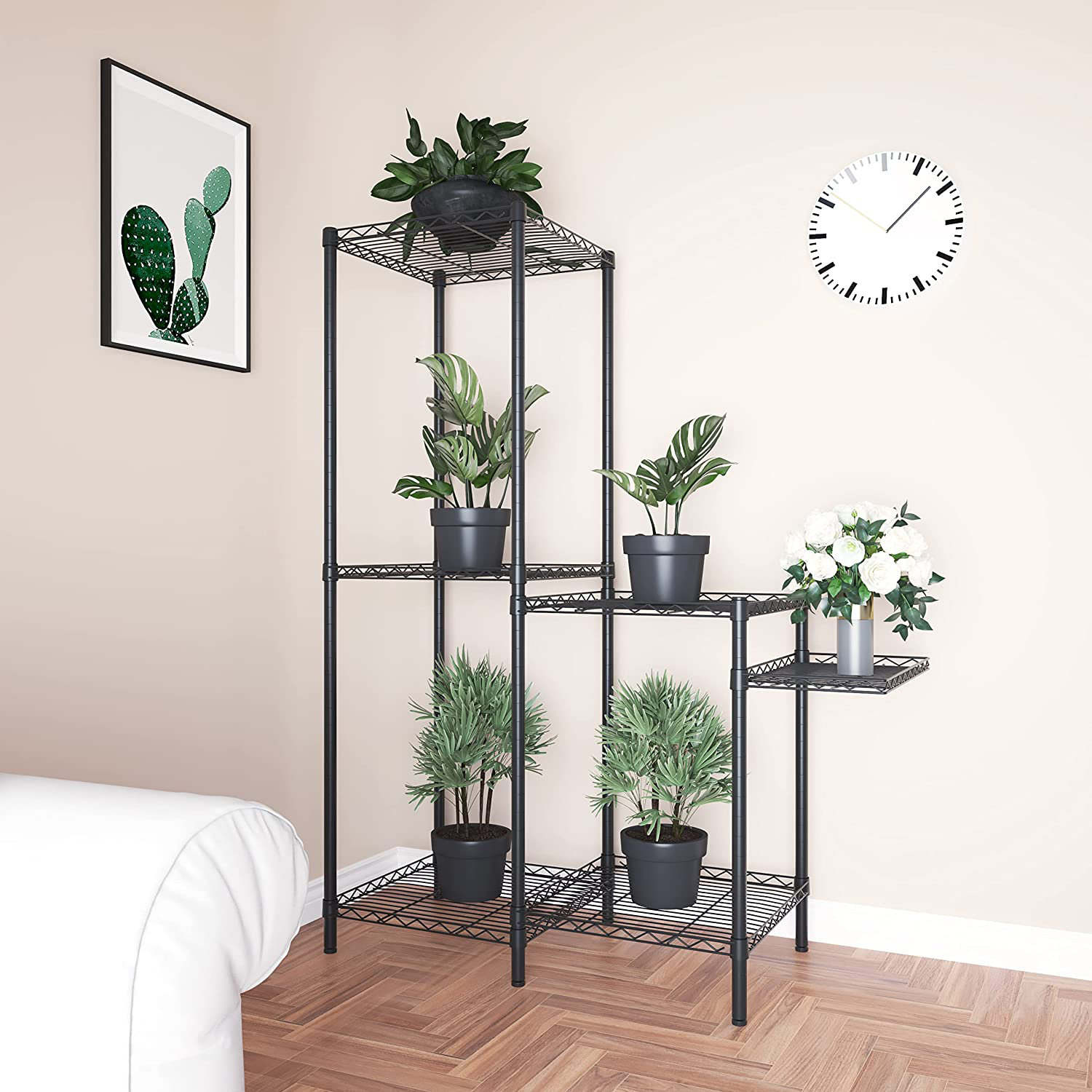 Arlmont & Co. Support à pots de fleurs à 6 niveaux et 10 pots, supports à  plantes pour plantes d'intérieur, étagère à plantes d'extérieur, étagères  de rangement à fleurs avec tringle pour