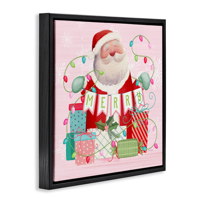 Cadre flottant Merry Pinkmas Santa, design par Nicole Tamarin, H 25 po x l 25 po, Cadre flottant noir de jais