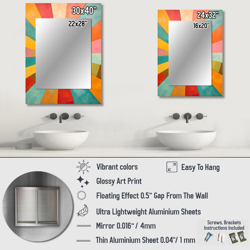 Colourful Colorful Mid Century Optique Serenade II - miroir moderne de style Mid-Century, 32 po x 24 po