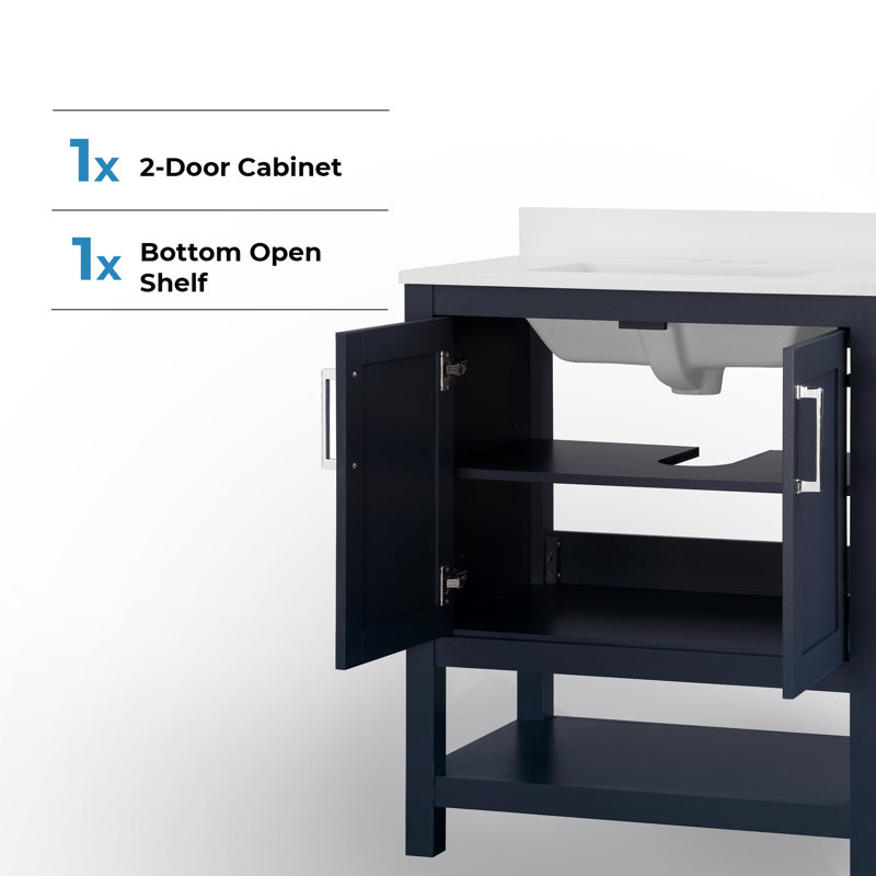 Midnight Blue Freestanding Bathroom Vanity with Marble Top, 30 Inch