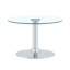Table basse ronde en verre trempé de 27,5 pouces de diamètre. 17,7 pouces de haut, soutenu par une base en métal argenté, avec un bord de luxe léger.-381540072