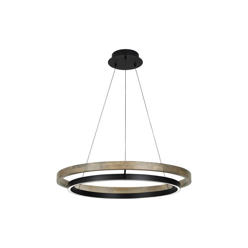 Grace 1 - Light LED Chandelier, Matte Black, Weathered Oak, 3.5" H x 35.8" W x 35.8" D