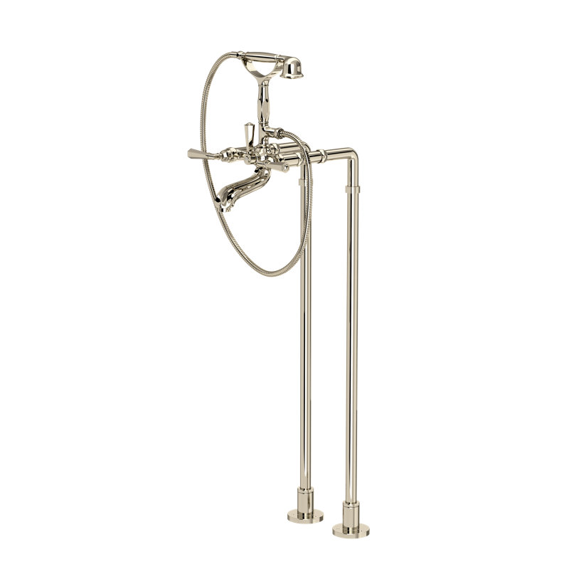 Palladian Floor Mount Tub Filler, Polished Nickel, Industrial Metal Lever Handle