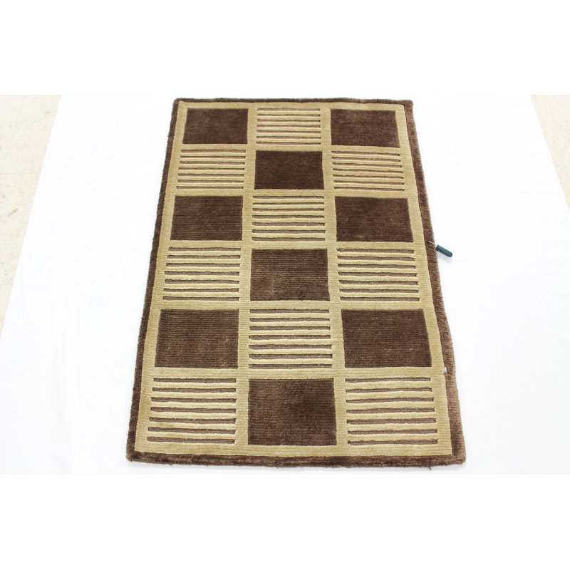 Tapis de zone en laine brun/beige 2 pi x 3 po one-of-kind à la main-noué la 2000 Cullompt