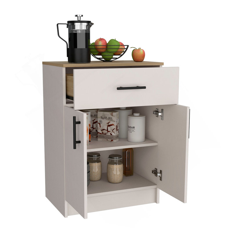 Armoire garde-manger à un tiroir, deux tablettes intérieures ivoire - chêne naturel Mayorca