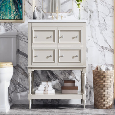 Ensemble de meuble-lavabo 36 po avec lavabo 36 po, lavabo en céramique encastré, ensemble de meuble-lavabo autoportant avec 4 tiroirs, armoire de salle de bain en bois massif