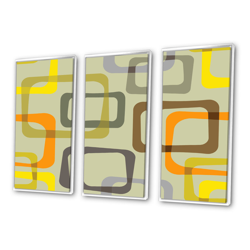 «Retro Square Design VII», reproduction de photo sur toile 3 pièces, Cadre blanc, H 32 po x l 48 po x P 1 po