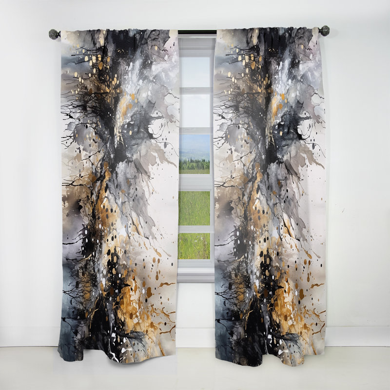 Grey Gold Delicate Abstract Brushstrokes III - Modern Curtain - Velvet Room Darkening - 1 panel, 52" W x 120" L