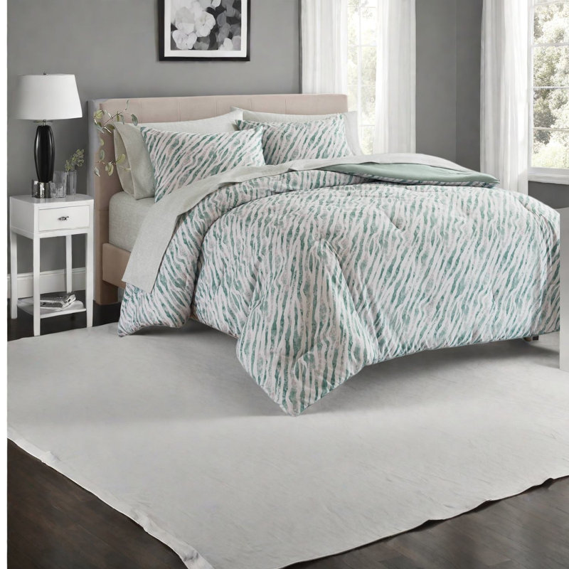 -Piece Cal King Bedding Sets, Polyester, Modern Green Marble Stripe for Home