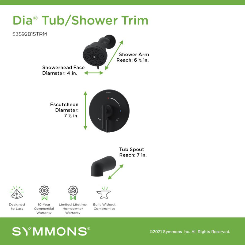 Dia HydroMersion Multi Spray Single Handle Tub & Shower Faucet, Matte Black