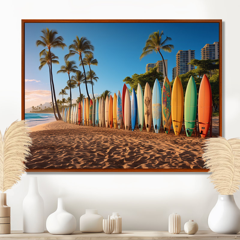 Truitts Hawaii Surfers Paradise - Art mural d'Hawaï, H 12 po x l 20 po x P 1 po, Brown Floater Framed