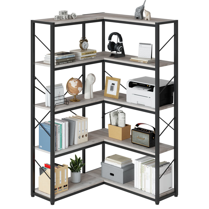 Mackzum 71.2" H Corner Bookcase for Living Room, Gray