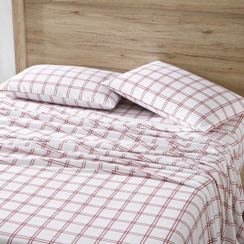 100% Cotton 200 Thread Count Flannel Sheet Set, Twin Sheet Set with 1 Pillowcase, Westridge Plaid Orange