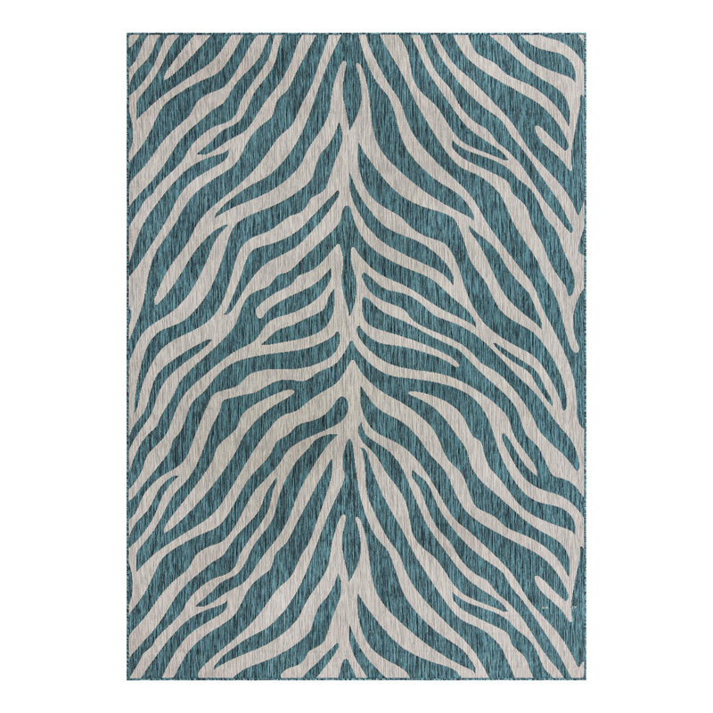 Teal Tsavo Indoor/Outdoor Safari Rug, Rectangle 7'10" x 11'