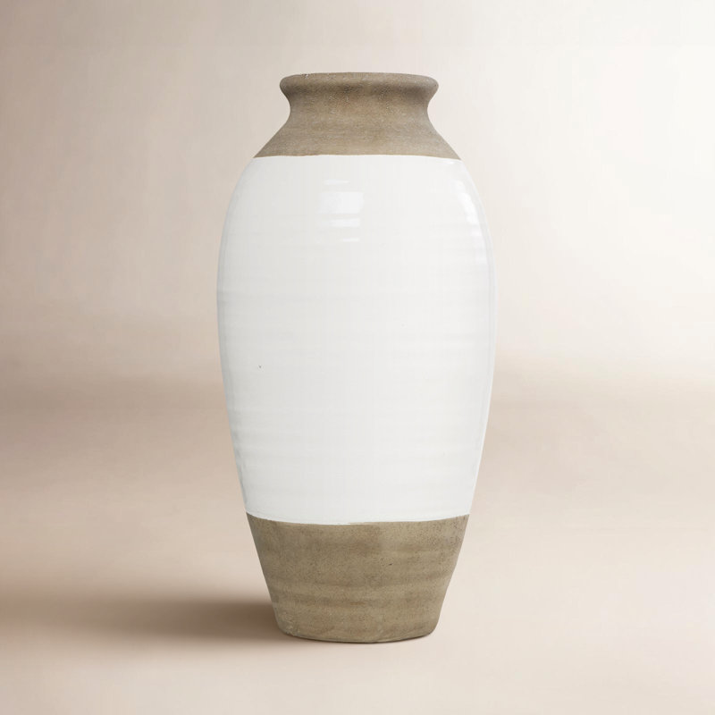 Cove Ceramic Decorative Vase with White and Gray Finish
