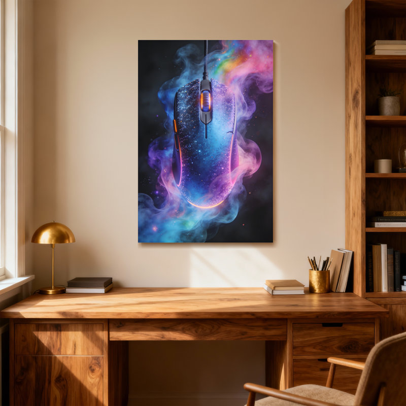 Abstrait souris galaxie avec effet de fumée néon, H 36 po x l 24 po