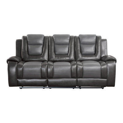 Luxury Sofa Dual Reclining With Center Drop-Down Cup Holders 1Pc Formal  Furniture Premium Faux Leather Upholstery Comtable 2-Tone  Finish