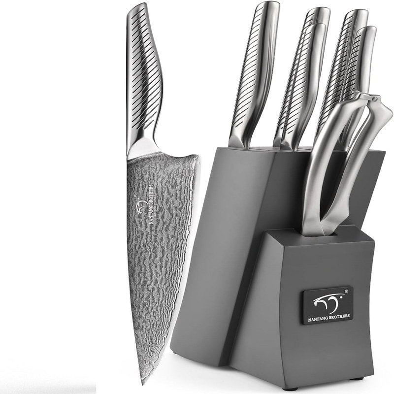 Ensemble de couteaux 7 pièces avec bloc Damas, noyau en acier Vg10