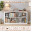 Étagère de rangement à 8 cubes en bois bicolore (55,11 × 12,51 × 28,46 cm) avec tablette cubique à 2 niveaux et finitions décoratives en bois. Modèle autoportant en noyer blanc.