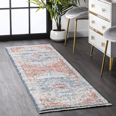 Deja Traditional Power Loom Performance Coral/ Navy Rug