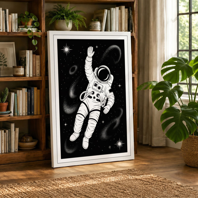 Astronaut in Space Minimalist - Wrapped Canvas, 36x24 - 91.4 x 61.0 cm, White Border