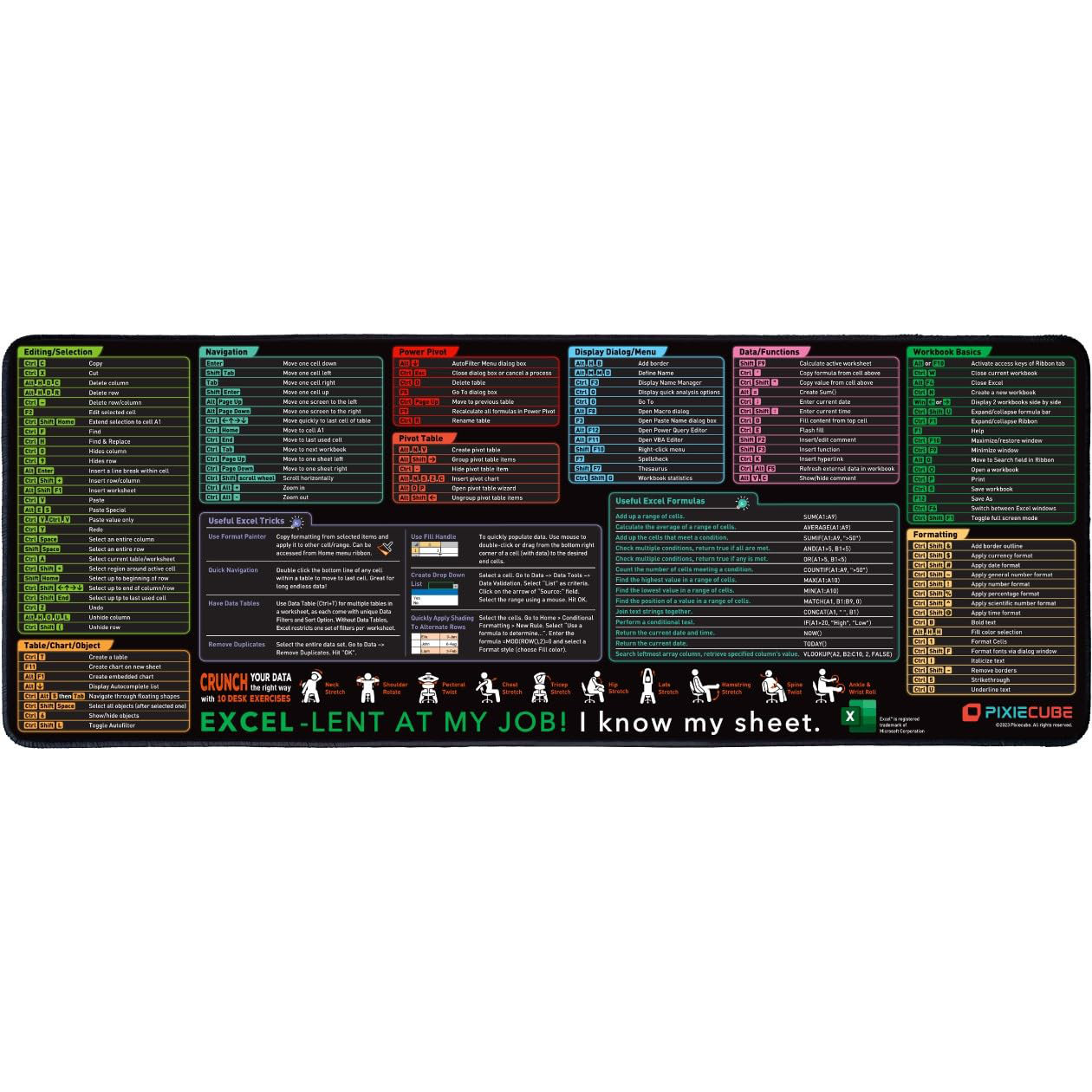 Fish hunter Shortcut Keys Mouse Pad - Extended Large XL Cheat Sheet ...