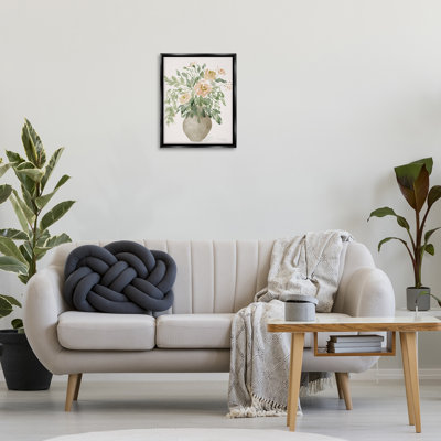 Peach Roses Bouquet Framed Floater Canvas Wall Art by Lucille Price