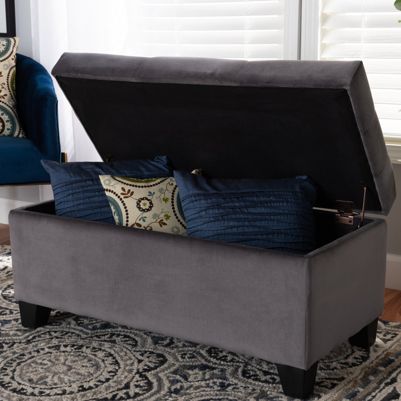106cm Wide Velvet Tufted Rectangle Solid Colour Standard Ottoman with Storage, Grey