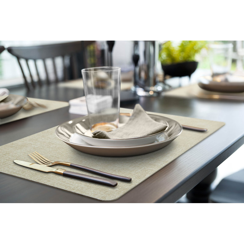 Erlyne Faux Leather Rectangle Placemat, Beige