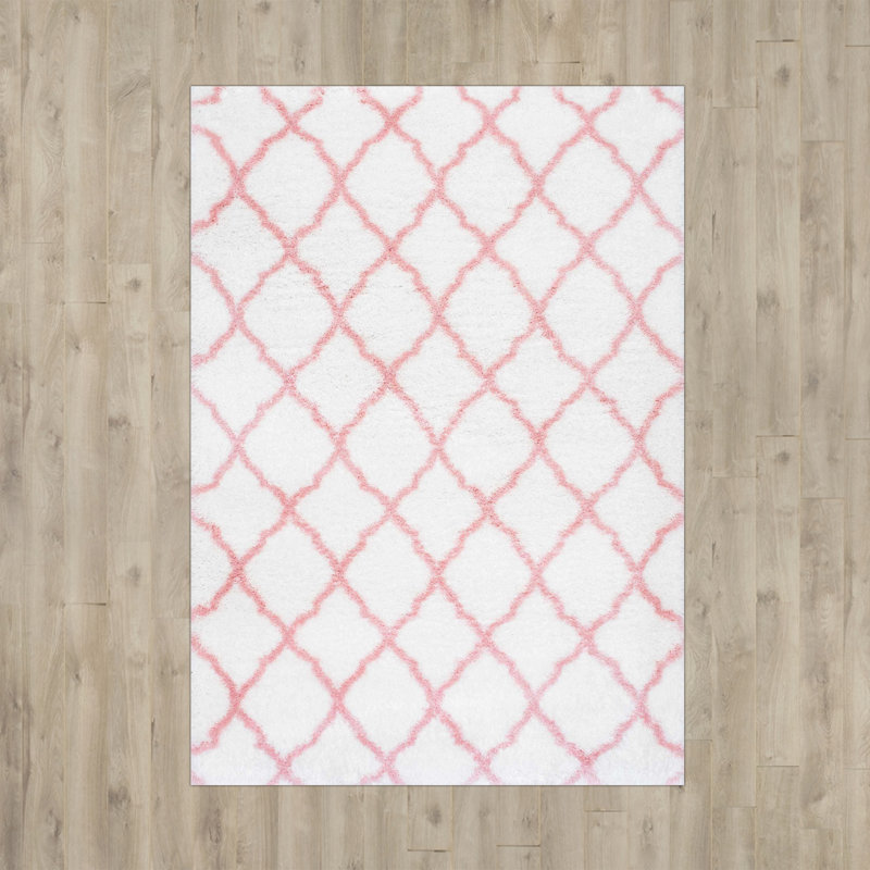 Cuanaic Trellis Shag Performance White/Pink Rug, Rectangle 7'10" x 10'