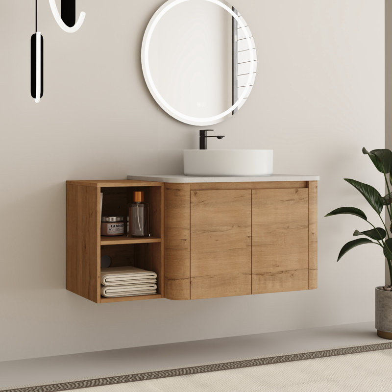 Eaton 42" Wall-Mounted Single Bathroom Vanity with Engineered Stone Top, 42", White