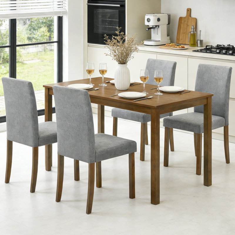 Ensemble de table de salle à manger moderne en bois massif pour 4 personnes avec chaises rembourrées, ensemble de table de cuisine rectangulaire 5 pièces, salon, petit espace, appartement