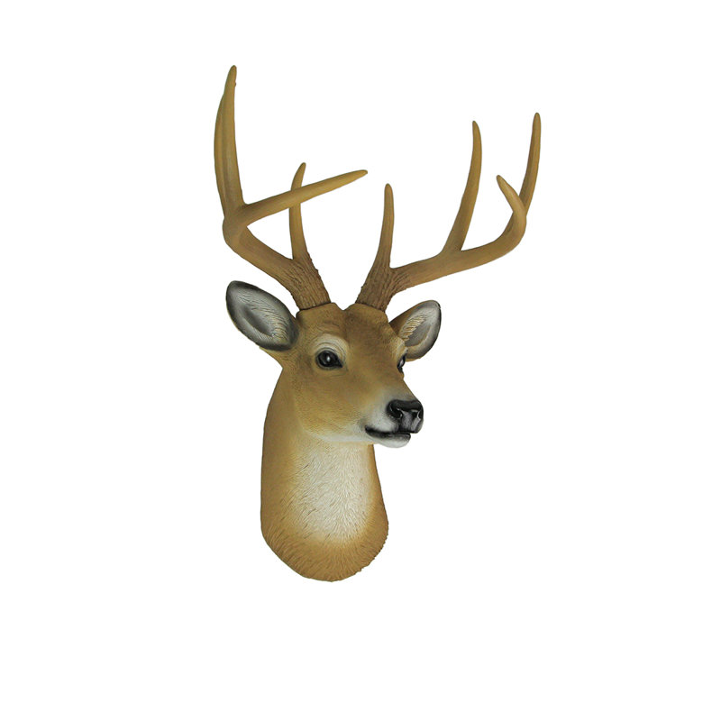 Sculpture murale rustique en forme de tête de cerf à 8 points avec bois de cerf, résine moulée - H 13 po x l 11 po x P 9,25 po