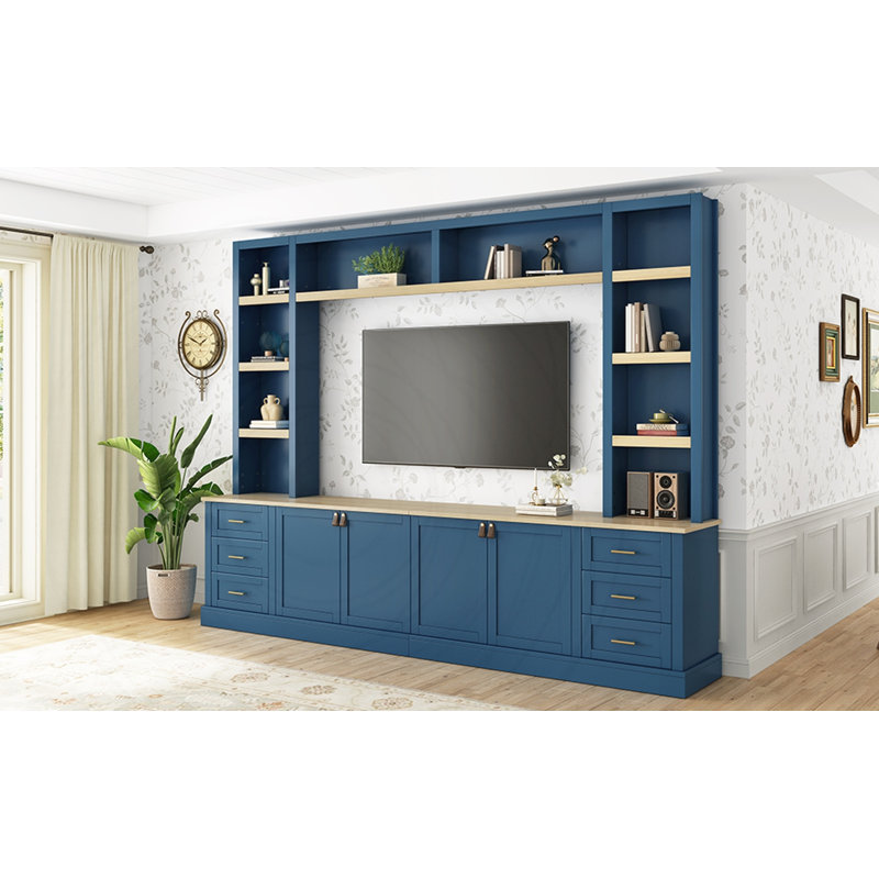 Meuble audio-vidéo 4 pièces avec tablettes et tiroirs Farmhouse, Navy Blue