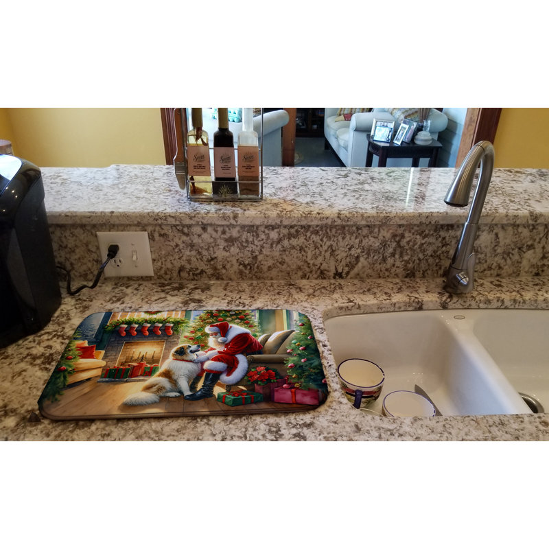 Great Pyrenees and Santa Claus Dish Drying Mat