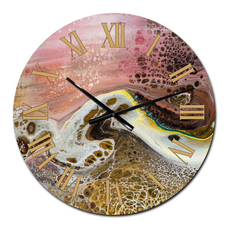 Horloge murale moderne blanc avec vagues roses et jaunes, Petit
