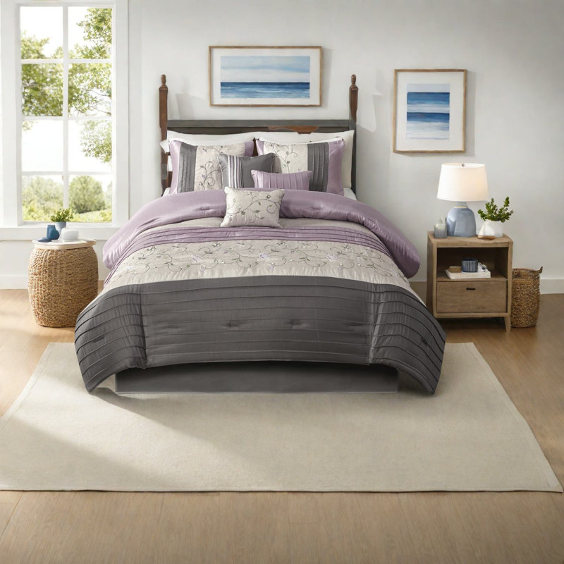 Ensemble de literie en polyester de qualité supérieure mauve, design élégant pour la maison