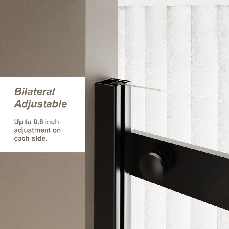 Porte de douche coulissante simple l 60 po x H 72 po, verre trempé, poignée en acier inoxydable, roulettes en alliage de zinc, flair, rail noir mat 1/4 po d'épaisseur, look tendance,