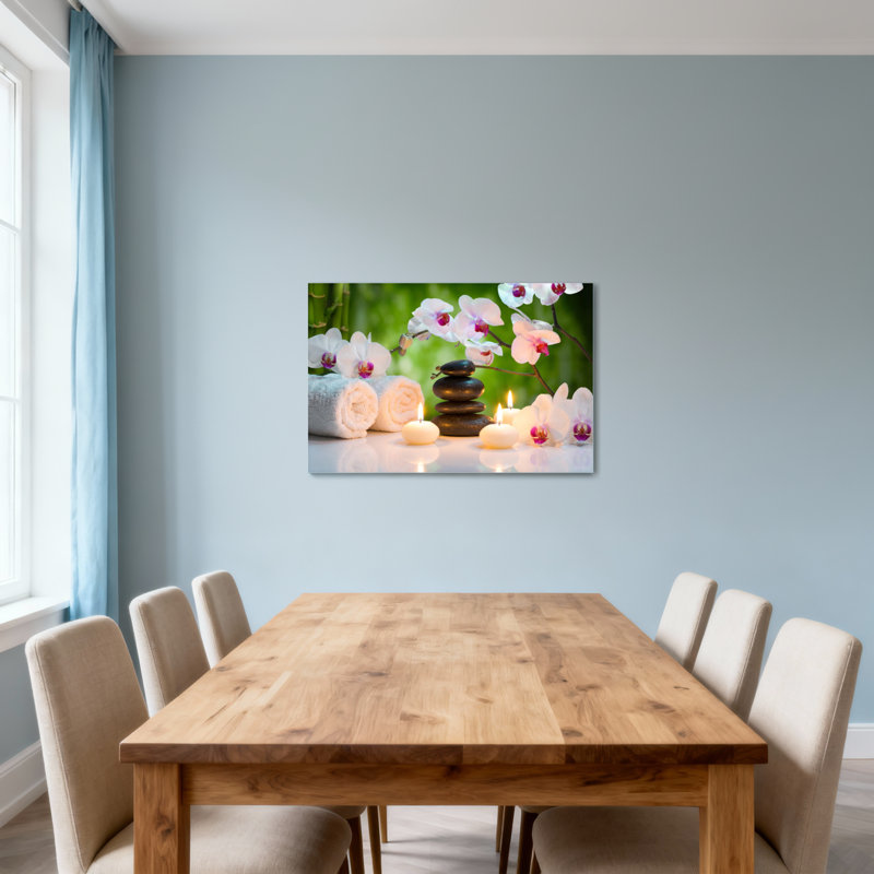 Cadre tendance avec bougies, fleurs et pierres, H 24 po x l 36 po