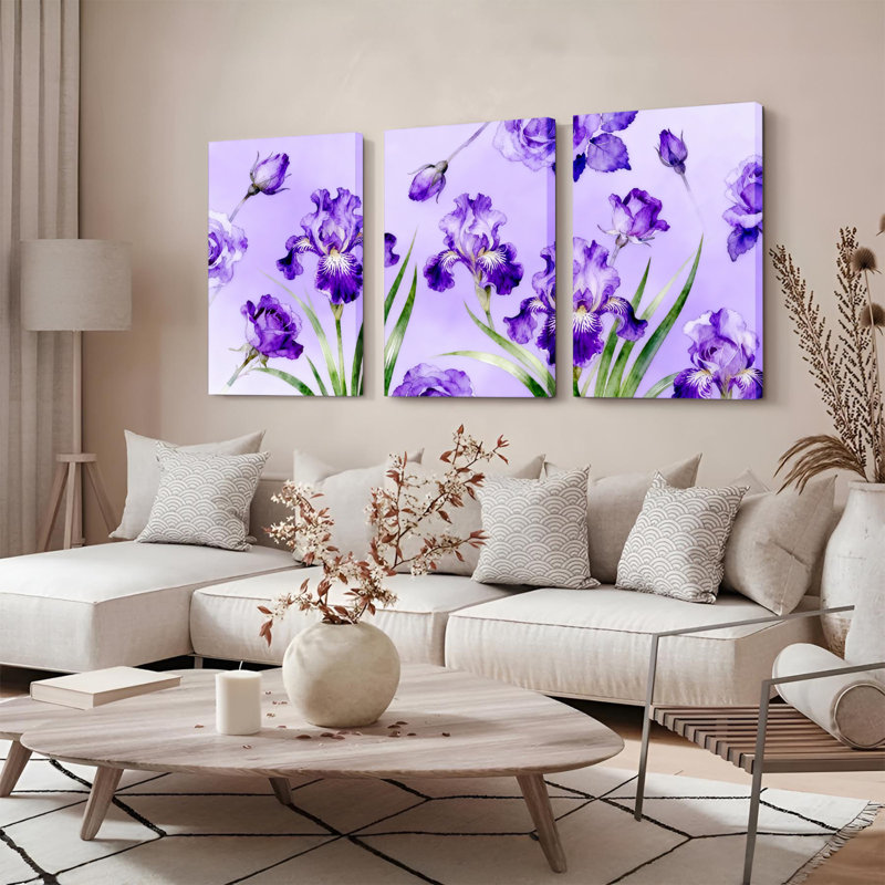 Tableau mural sur toile à motif floral d'iris violets (paquet de 3), H 30 po x l 60 po