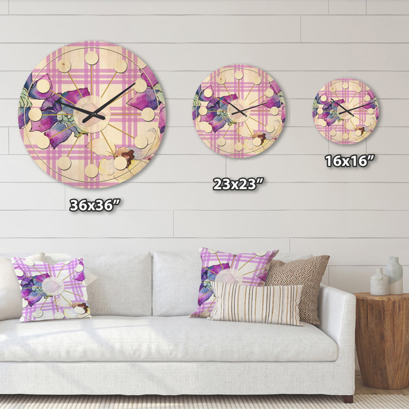 Horloge murale en bois Floral Botanical VII, Très grand