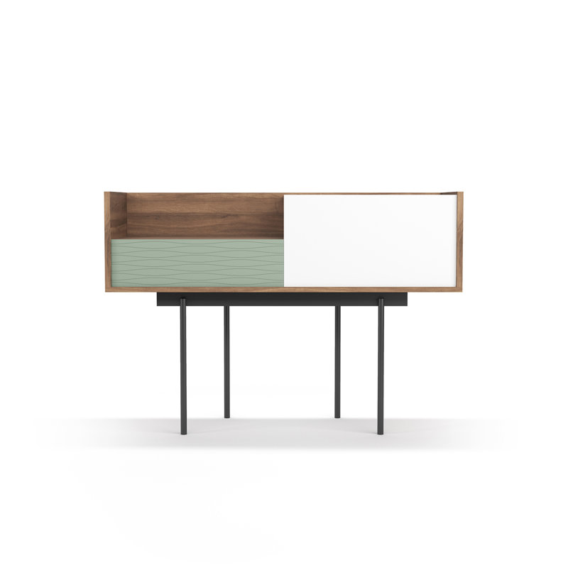 Gad 98cm Console Table, Graphite, Walnut/Green/White, 84cm x 98cm x 42cm