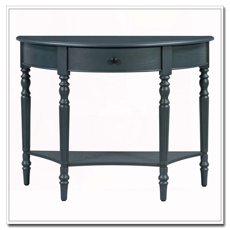 Console demi-lune avec tiroir et tablette, Marine