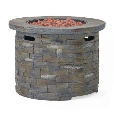 Outdoor 35" Lightweight Concrete Round Propane Fire Pit -  40,000 BTU,Natural Stone,Tank Inside